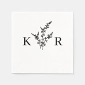 カスタムウェディングモノグラム名エッチングフラワー スタンダードカクテルナプキン (正面)