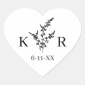 カスタムウェディングモノグラム名エッチングフラワー ハートシール (正面)