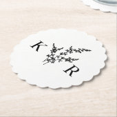カスタムウェディングモノグラム名エッチングフラワー ペーパーコースター (アングル)