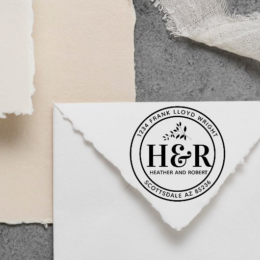 カスタムウェディングモノグラム差出人住所ラウンド セルフインキングスタンプ