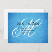 カスタムウェディングモノグラム 青 ヴィンテージスタイル 案内ポストカード (正面/裏面)