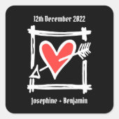 カスタムウェディングラブハートブラック&レッド スクエアシール (正面)