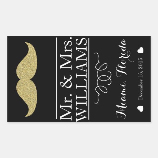 カスタムウェディングワインボトルラベルテーブルの口ひげ 長方形シール (正面)