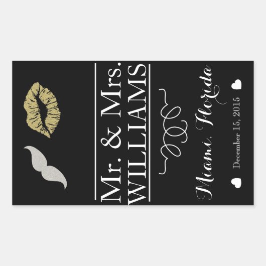 カスタムウェディングワインボトルラベルテーブルセンターリップ 長方形シール (正面)