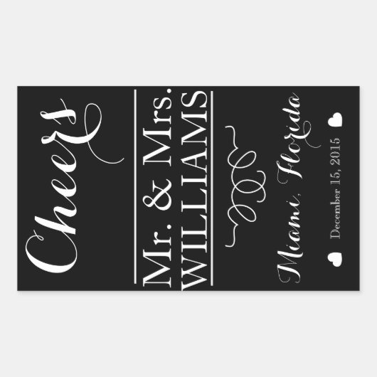 カスタムウェディングワインボトルラベルテーブルセンター 長方形シール (正面)