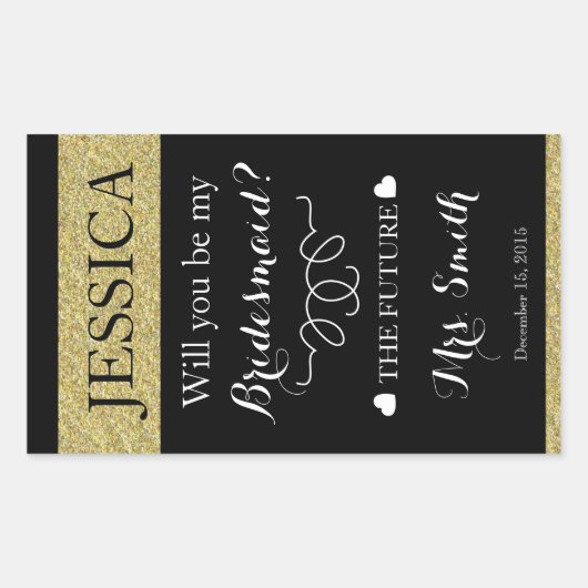 カスタムウェディングワインボトルラベル花嫁付き 長方形シール (正面)