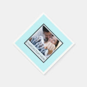 カスタムウェディング婚約ナプキンフォト&文字ブルー スタンダードカクテルナプキン (角)