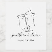 カスタムウェディング婚約パーティかわいいミニマル猫 ワインラベル (シングルラベル)