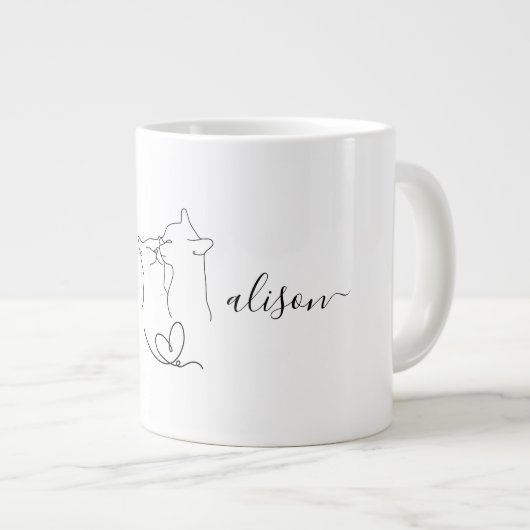 カスタムウェディング婚約パーティ猫カップルの贈り物 ジャンボコーヒーマグカップ (正面右)