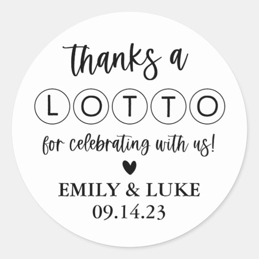 カスタムウェディング宝くじチケットのお願い ラウンドシール (正面)