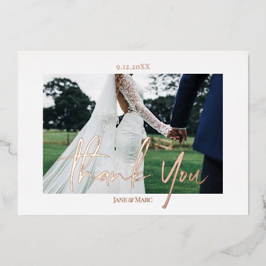 カスタムウェディング実在フォイル2枚の写真サンキューカード 箔シーズンカード (正面)