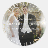 カスタムウェディング感謝していゴールデン紙吹雪写真 ラウンドシール (正面)