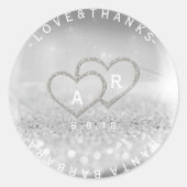 カスタムウェディング感謝していシルバーグリッターモノグラム ラウンドシール (正面)