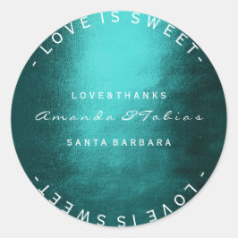 カスタムウェディング感謝していティール（緑がかった色）トロピカルグリーン ラウンドシール