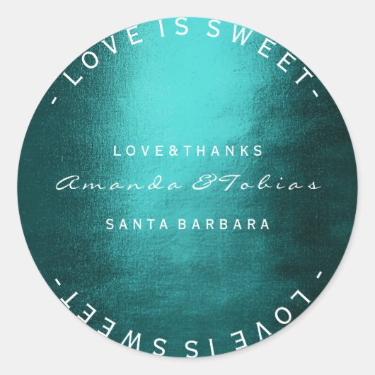 カスタムウェディング感謝していティール(緑がかった色)トロピカルグリーン ラウンドシール (正面)