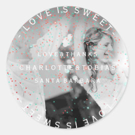 カスタムウェディング感謝していティール（緑がかった色）ピンクの写真のお気に入り ラウンドシール