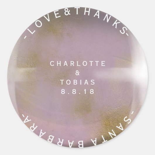 カスタムウェディング感謝してい薄紫金ゴールドラベンダーガラス ラウンドシール (正面)