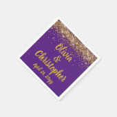 カスタムウェディング披露宴パープルパーソナライズされた金ゴールド スタンダードカクテルナプキン (角)
