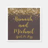 カスタムウェディング披露宴ブラウン&金ゴールド パーソナライズされた スタンダードカクテルナプキン (正面)