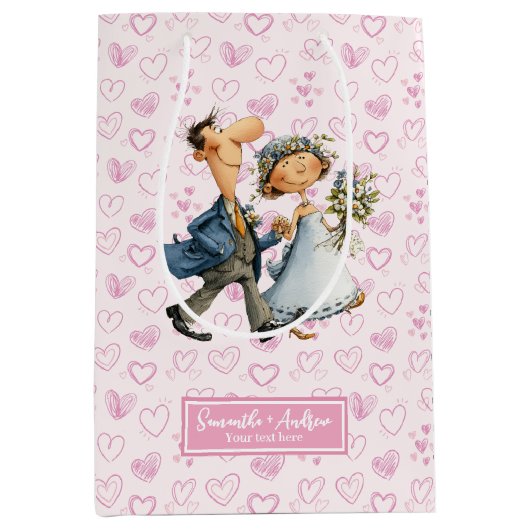 カスタムウェディング抱き枕予測できなマンガ新婚 ミディアムペーパーバッグ (正面)