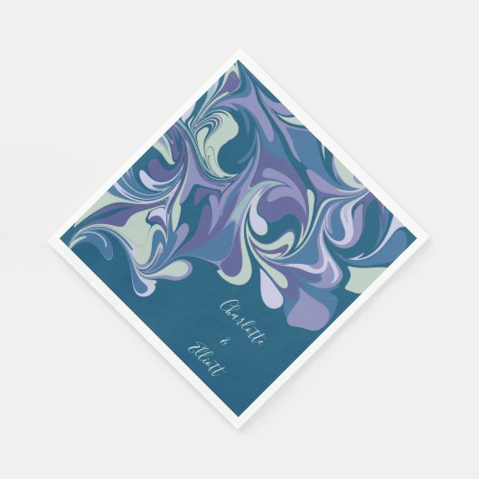 カスタムウェディング抽象芸術ブルーパープルマーブルエレガント スタンダードランチョンナプキン (角)