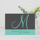 カスタムウェディング招待状モノグラム/グラファイト/ティール（緑がかった色） 招待状 (スタンド正面)