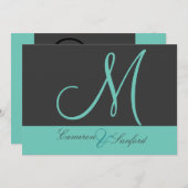 カスタムウェディング招待状モノグラム/グラファイト/ティール（緑がかった色） 招待状 (正面/裏面)