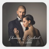 カスタムウェディング新郎新婦の写真 スクエアシール (正面)