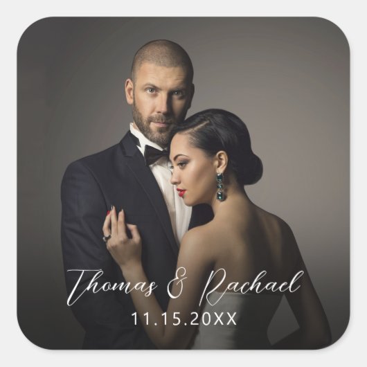 カスタムウェディング新郎新婦の写真 スクエアシール (正面)