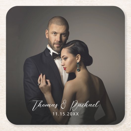 カスタムウェディング新郎新婦の写真 スクエアペーパーコースター (正面)