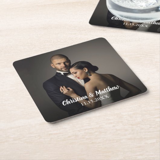 カスタムウェディング新郎新婦の写真 スクエアペーパーコースター (アングル)
