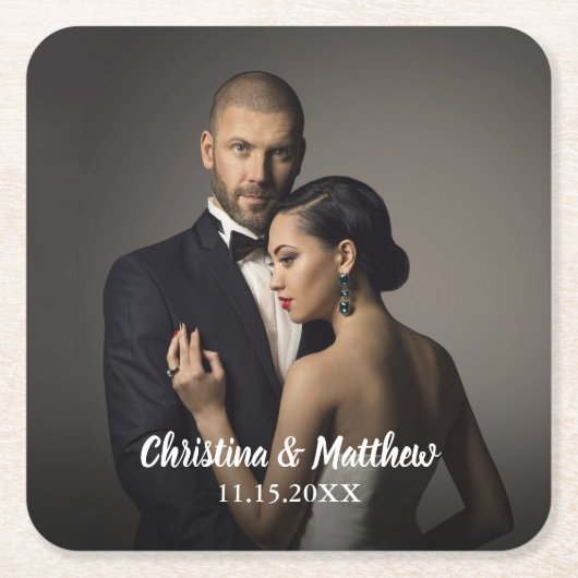 カスタムウェディング新郎新婦の写真 スクエアペーパーコースター (正面)