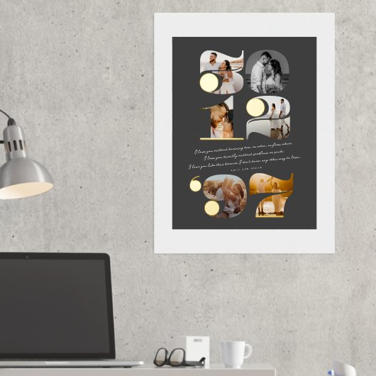 カスタムウェディング日付とラブ引用文モダンスタイリッシュ 箔ポスター (インサイチュ (デスク2))