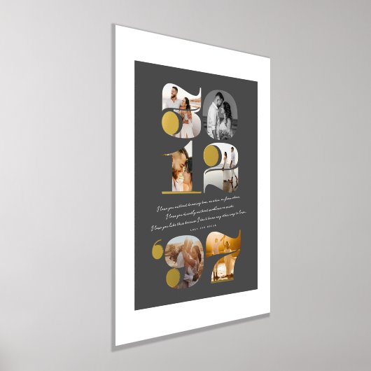 カスタムウェディング日付とラブ引用文モダンスタイリッシュ 箔ポスター (レイダウン)