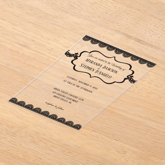 カスタムウェディング澄んのブラックレース アクリル招待状 (レイダウン)