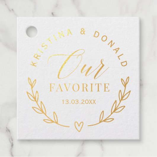 カスタムウェディング私たちのフォイルお気に入りのメッセージカード フェイバータグ (正面)