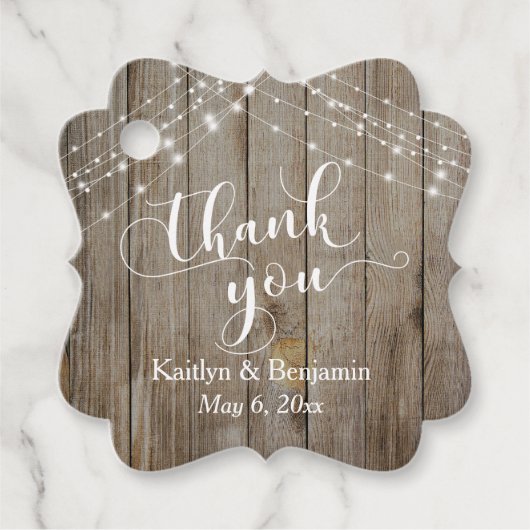 カスタムウェディング素朴ありがとう木材&ライト フェイバータグ (正面)