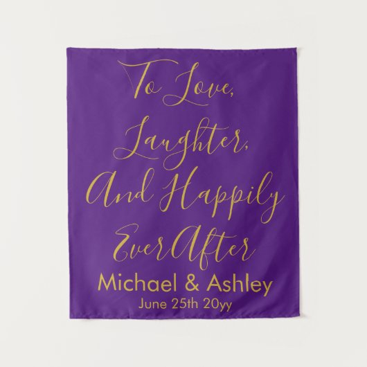 カスタムウェディング背景パープル金ゴールドプロップ披露宴 タペストリー (正面)