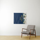 カスタムウェディング背景フォトブースNavy Blue金ゴールド タペストリー (インサイチュ(横))