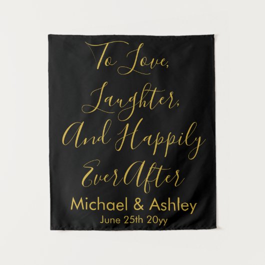 カスタムウェディング背景ブラック金ゴールドプロップ披露宴 タペストリー (正面)