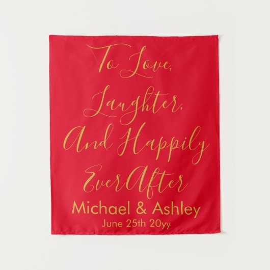 カスタムウェディング背景レッド&金ゴールドプロップ披露宴 タペストリー (正面)