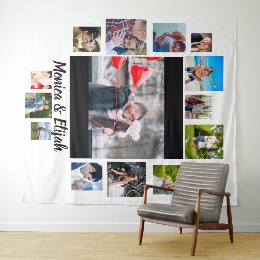 カスタムウェディング記念日15フォトコラージュ タペストリー (インサイチュ(横))