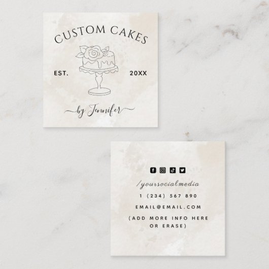 カスタムウェディング&お誕生日ケーキデザイン大理石EST S スクエア名刺 (正面/裏面)