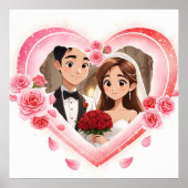 カスタムウェディング – ロマンチックな水色ハート ポスター (正面)