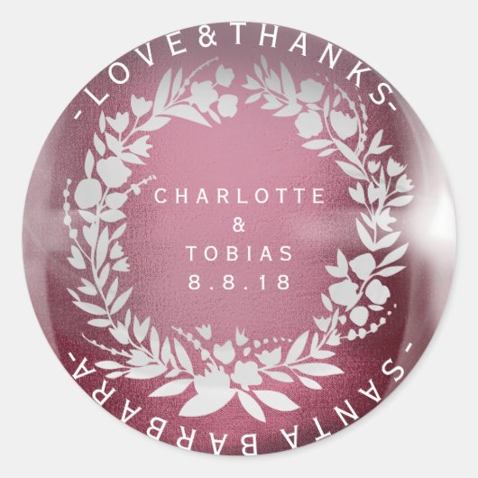 カスタムウェデ感謝していィングリースブルゴーニュホワイトグラス ラウンドシール (正面)