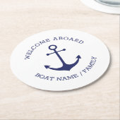 カスタムウェルカムアウ航海のトいかりネイビーホワイト ラウンドペーパーコースター (アングル)