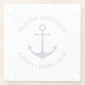 カスタムウェルカムアウ航海のトいかりブルー白 ガラスコースター (裏面)