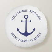 カスタムウェルカムアウ航海のトいかりブルー白 ラウンドクッション (裏面)