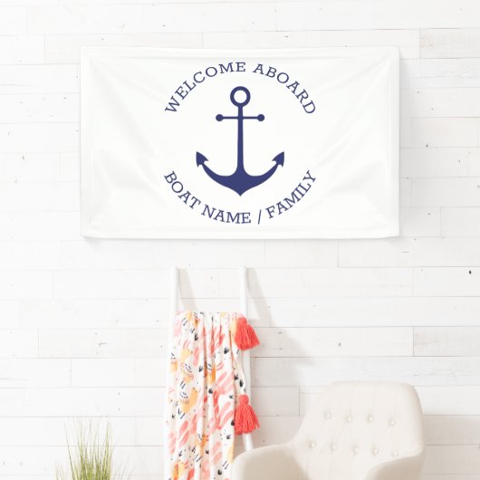 カスタムウェルカムアウ航海のトいかりブルー白 横断幕 (インサイチュ)