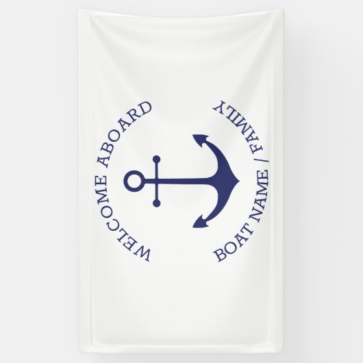 カスタムウェルカムアウ航海のトいかりブルー白 横断幕 (縦)